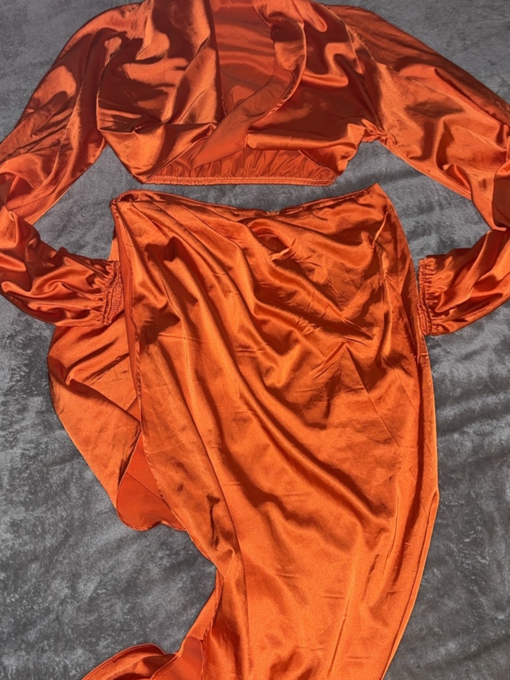 Two-Piece Satin Set in Vibrant Orange